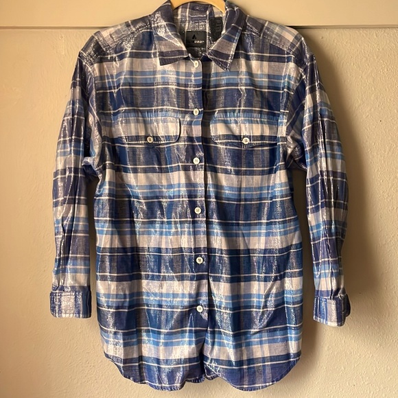 Vintage metallic cotton long sleeve button down shirt by Liz Wear - Picture 1 of 5